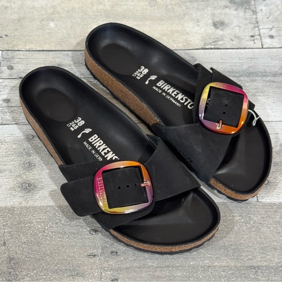 BIRKENSTOCK Madrid Iridescent Big Buckle Slide Sandal Black